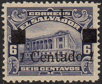 sellos timbres-poste Briefmarken stamps El Salvador 1919 Centavo surcharges on Tram Trolley Tranvia National Theatre teatro nacional 